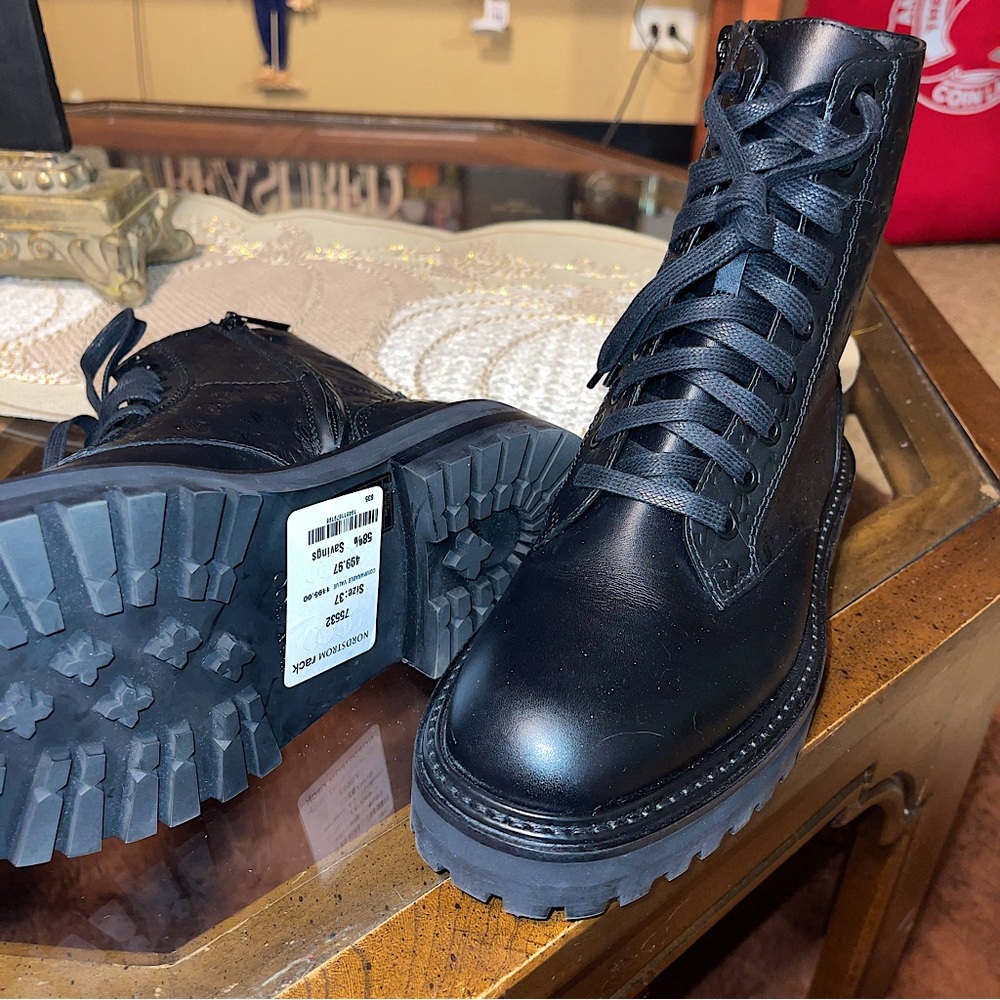 Jimmy Choo black leather combat boot women’s Logo winter